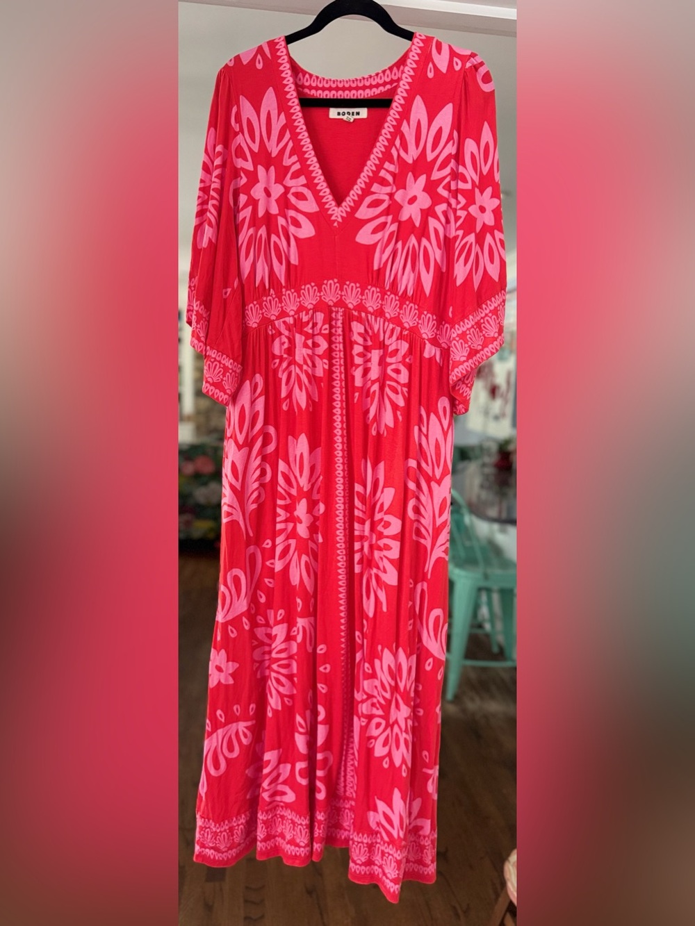 Boden Maya Kimono Jersey Maxi Dress Red Pink Floral Print